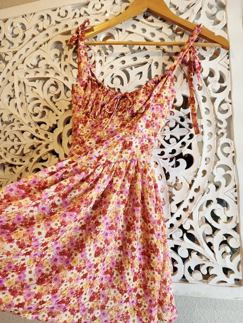 FOR LOVE & LEMONS FELICIA MINI DRESS RED YELLOW SWEETHEART NECKLINE WOMENS XS - Picture 5 of 16